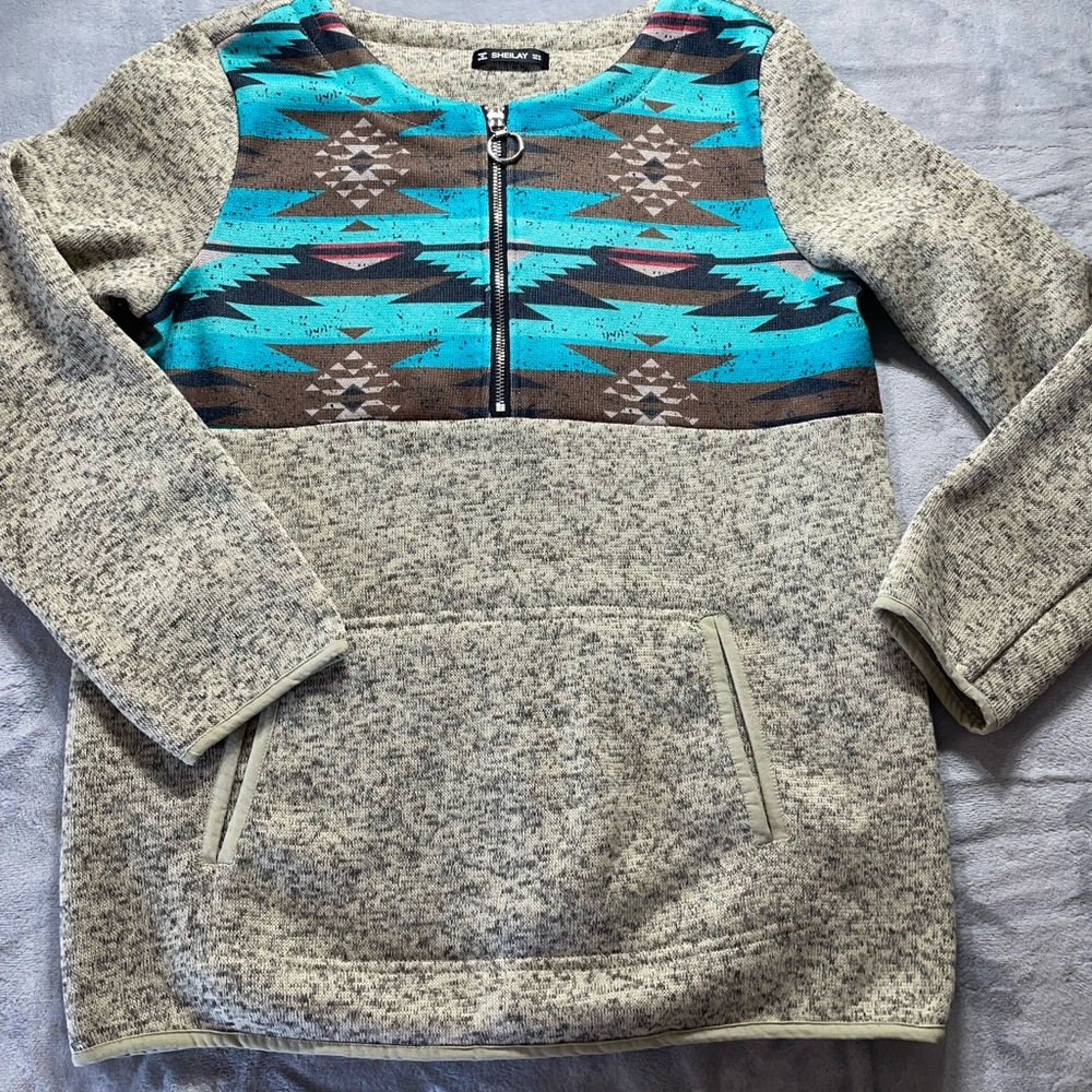 Aztec Patterned Sweater with Zipper